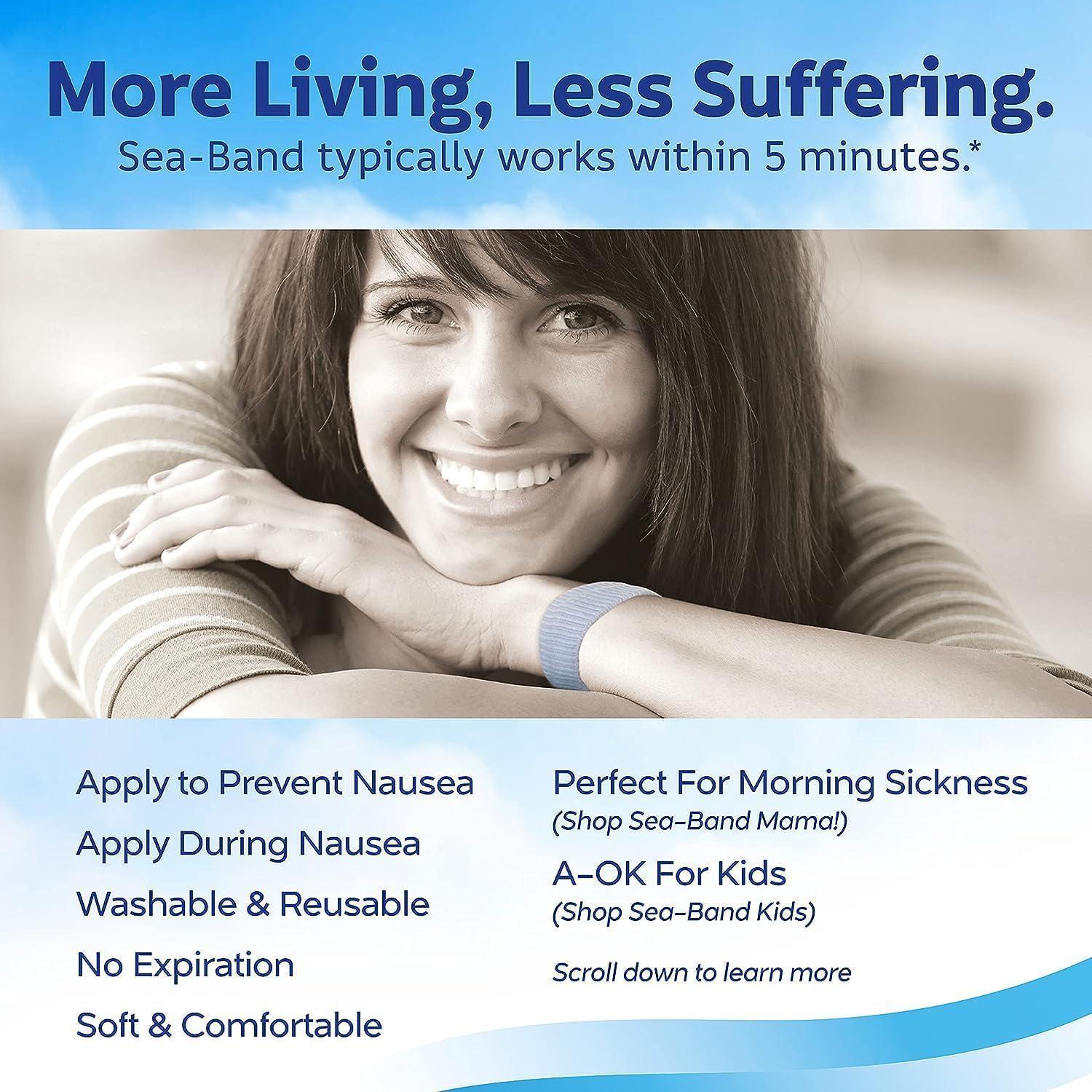 Sea-Band Anti-Nausea Acupressure Wristband For Motion And Morning Sickness - 1 Pair Navy Blue,