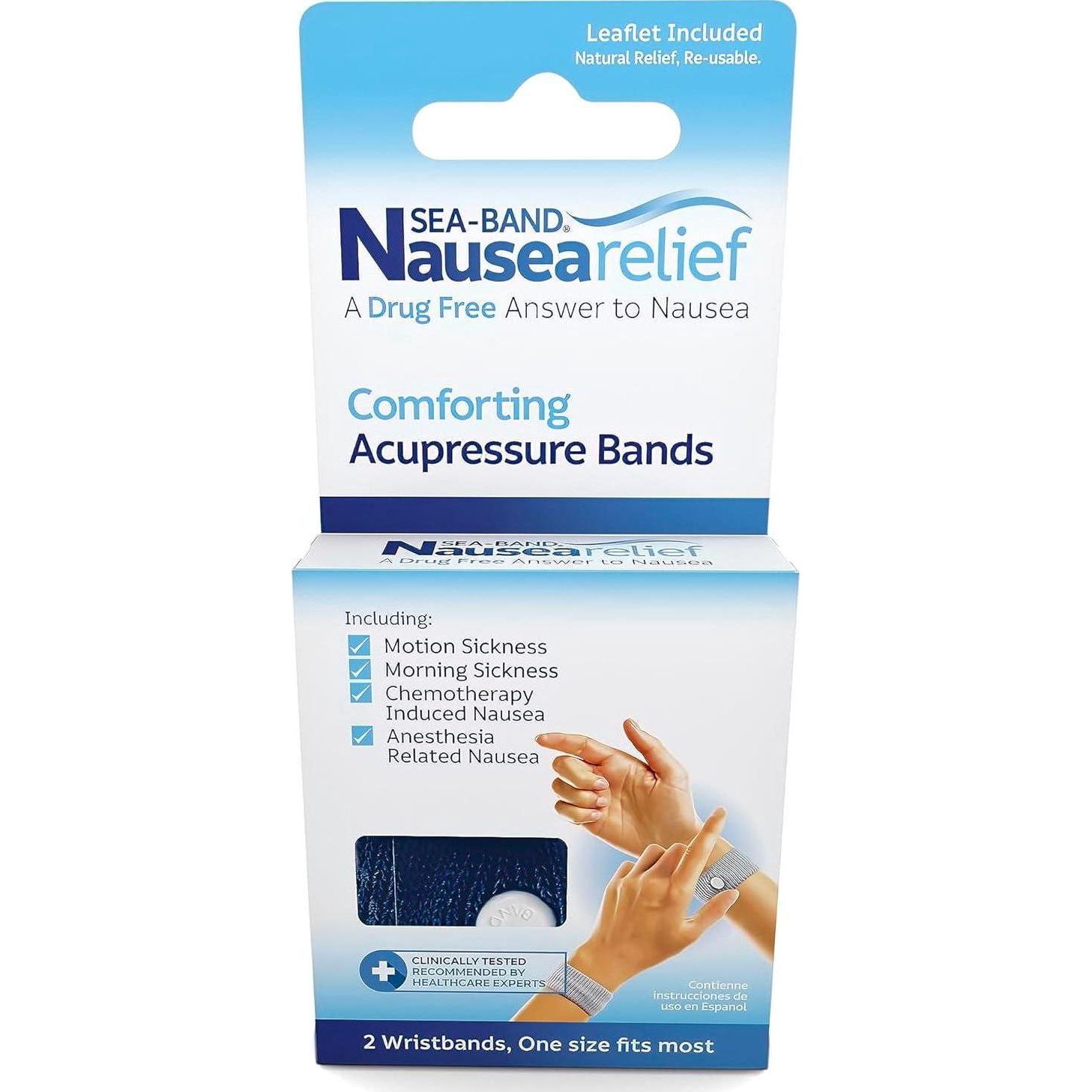 Sea-Band Anti-Nausea Acupressure Wristband For Motion And Morning Sickness - 1 Pair Navy Blue,