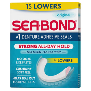 Sea Bond Secure Denture Adhesive Seals, Original Lowers, Zinc-Free, All-Day-Hold, Mess-Free, 15 Count (Pack Of 1),