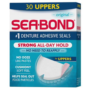Sea Bond Secure Denture Adhesive Seals, Original Uppers, Zinc-Free, All-Day-Hold, Mess-Free, 30 Count (Pack Of 1),