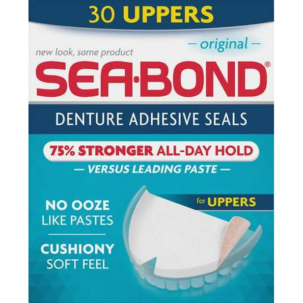 Sea Bond Secure Denture Adhesive Seals, Original Uppers, Zinc-Free, All-Day-Hold, Mess-Free, 30 Count (Pack Of 1),