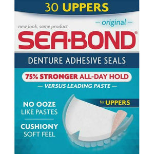 Sea Bond Secure Denture Adhesive Seals, Original Uppers, Zinc-Free, All-Day-Hold, Mess-Free, 30 Count (Pack Of 1),