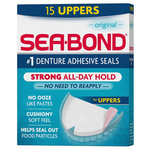 Sea Bond Secure Denture Adhesive Seals, Original Uppers, Zinc-Free, All-Day-Hold, Mess-Free, 15 Count (Pack Of 1),