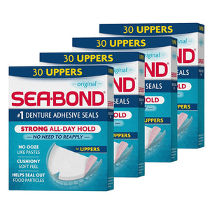 Sea-Bond Secure Denture Adhesive Seals, Original Uppers, Zinc-Free, All-Day-Hold, Mess-Free, 30 Count (Pack Of 4),