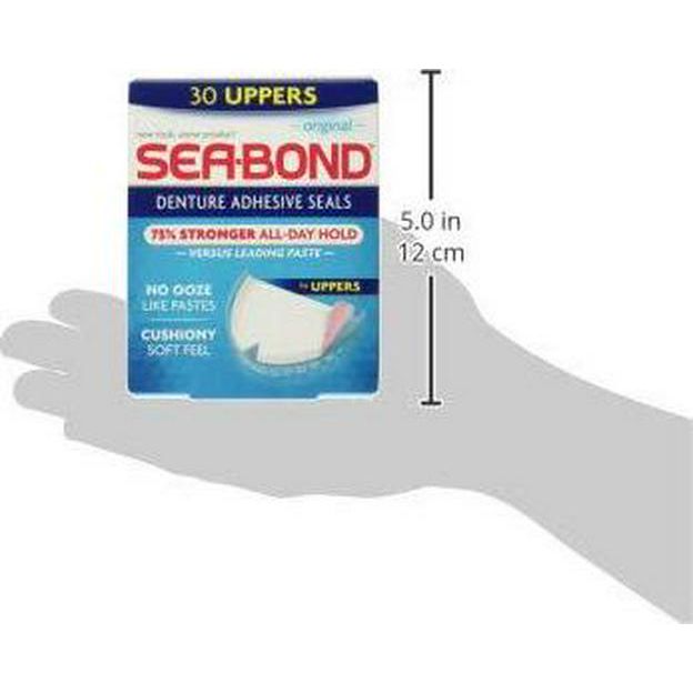 Sea Bond Secure Denture Adhesive Seals, Original Uppers, Zinc-Free, All-Day-Hold, Mess-Free, 30 Count (Pack Of 1),