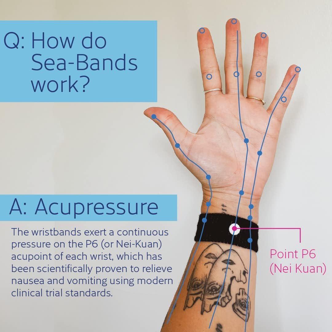 Sea-band Anti-Nausea Acupressure Wristband For Motion And Morning Sickness, 1 Pair, Black,