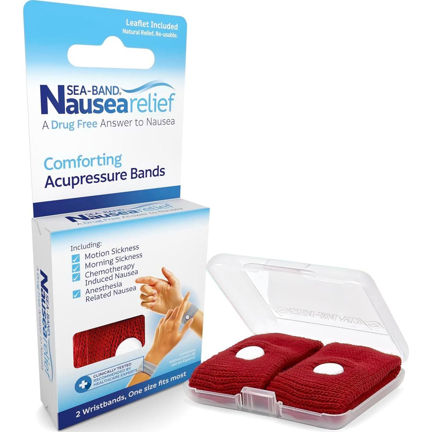 Sea-band Anti-Nausea Acupressure Wristband For Motion And Morning Sickness - 1 Pair Red,