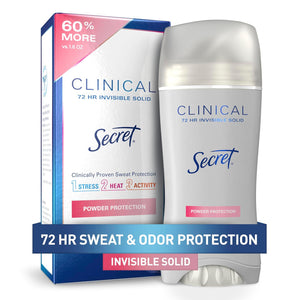 Secret Secret Clinical Strength Antiperspirant Deodorant For Women, 3X Stress Protection, 72hr Sweat And Odor Protection, PH Balancing Minerals, Invisible Solid, Powder Protection Scent, 2.6 Oz