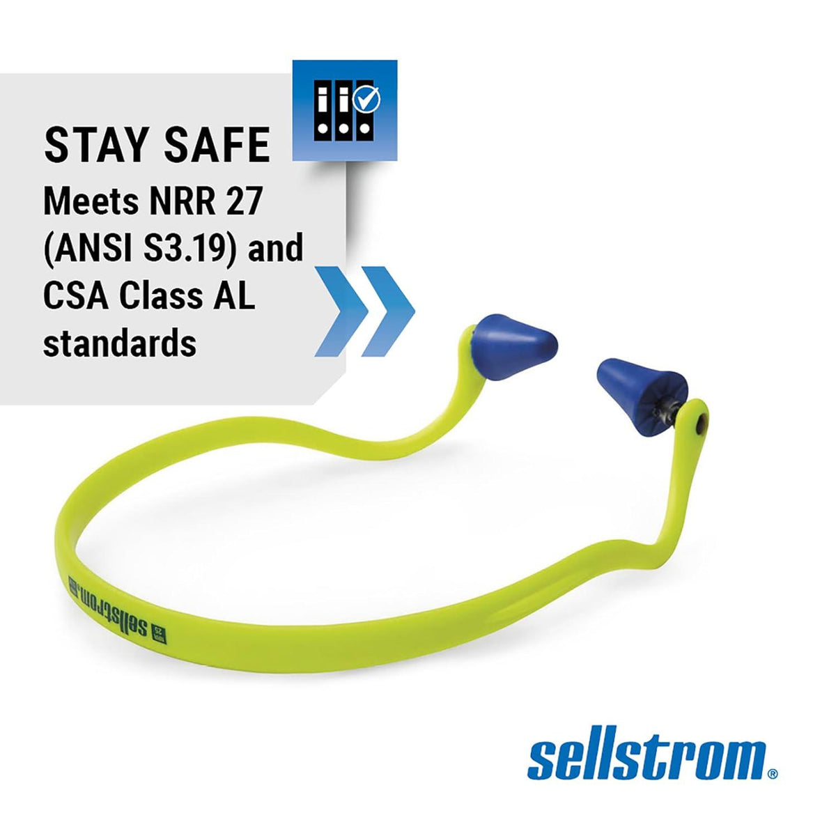Sellstrom Reusable Banded Earplugs For Work - Work Safety Hearing Protection - 25dB - Hi-Vis Green/Blue,