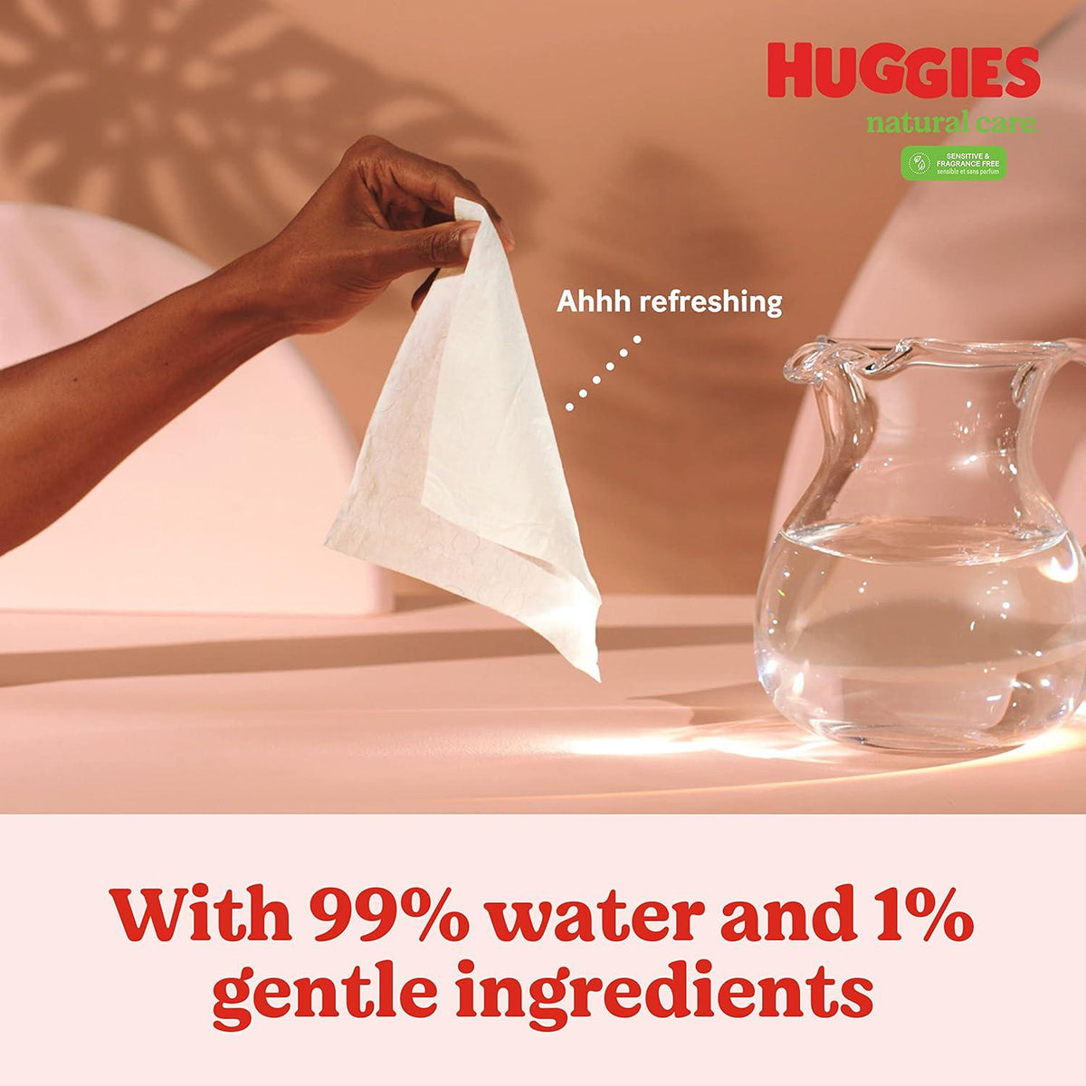 Sensitive Baby Wipes, Huggies Natural Care Baby Diaper Wipes, Unscented, Hypoallergenic, 99% Purified Water, 3 Flip-Top Packs (168 Wipes Total),
