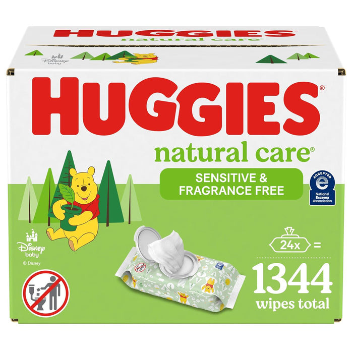Huggies Natural Care Baby Wipes, Unscented, Hypoallergenic, 99% Purified Water, 24 Soft Packs (1344 Wipes)