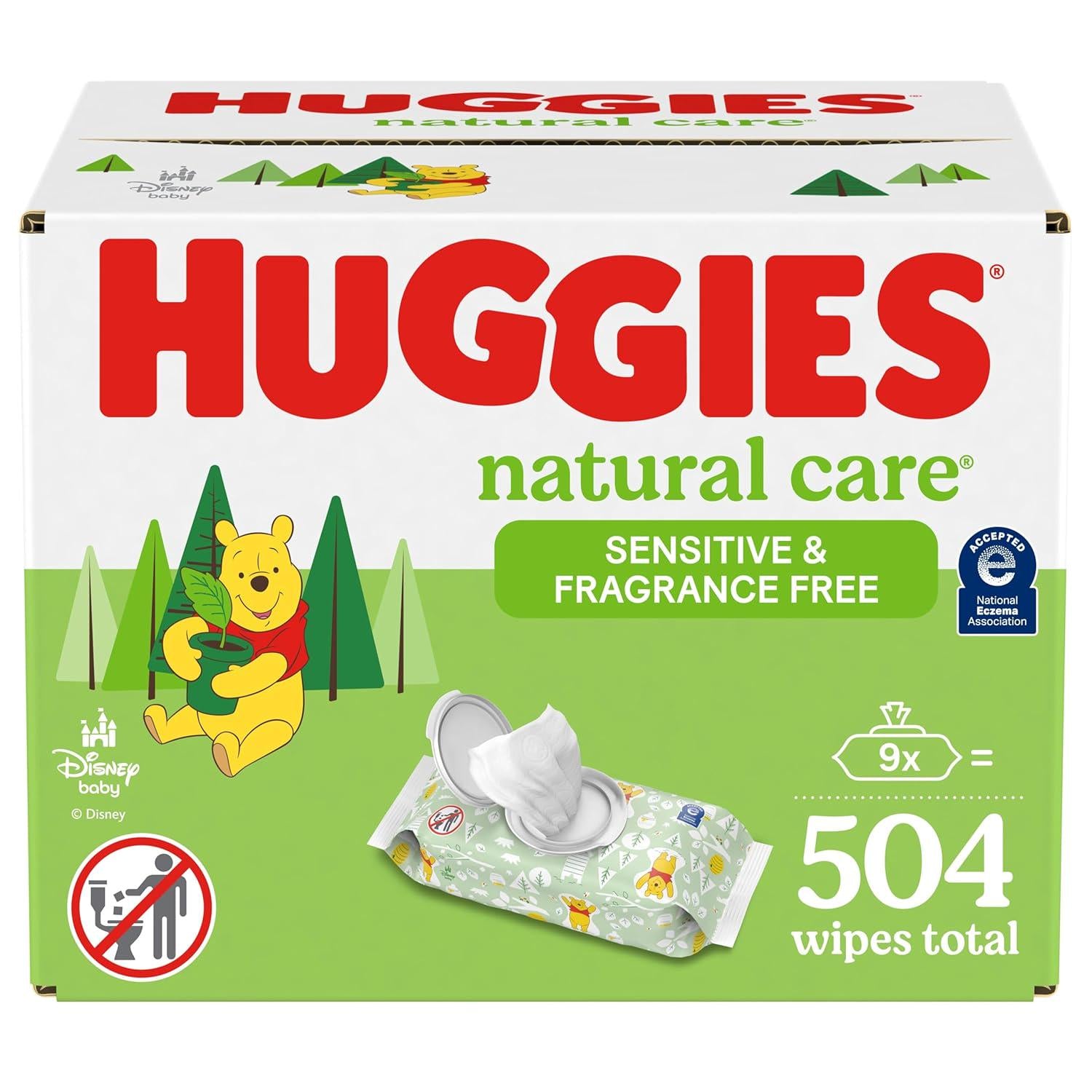 Sensitive Baby Wipes, Huggies Natural Care Baby Diaper Wipes, Unscented, Hypoallergenic, 99% Purified Water, 56 Count (Pack Of 9) (504 Wipes Total),