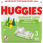 Sensitive Baby Wipes, Huggies Natural Care Baby Diaper Wipes, Unscented, Hypoallergenic, 99% Purified Water, 3 Flip-Top Packs (168 Wipes Total),