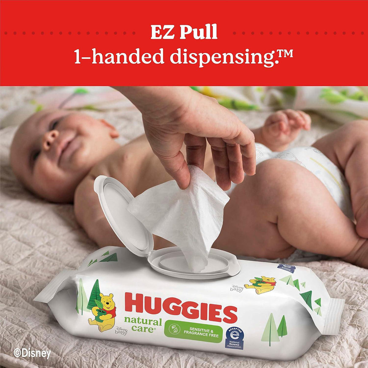 Sensitive Baby Wipes, Huggies Natural Care Baby Diaper Wipes, Unscented, Hypoallergenic, 99% Purified Water, 3 Flip-Top Packs (168 Wipes Total),