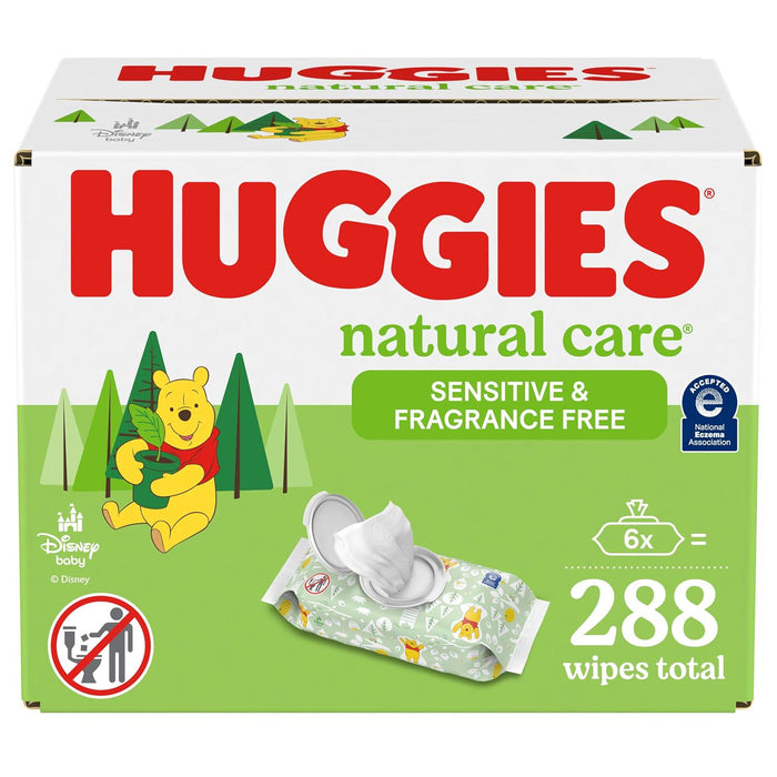 Huggies Natural Care Baby Diaper Wipes, Unscented, Hypoallergenic, 6 Flip-Top Packs (288 Wipes Total)