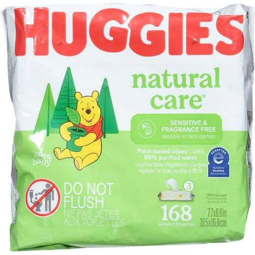 Sensitive Baby Wipes, Huggies Natural Care Baby Diaper Wipes, Unscented, Hypoallergenic, 99% Purified Water, 3 Flip-Top Packs (168 Wipes Total),