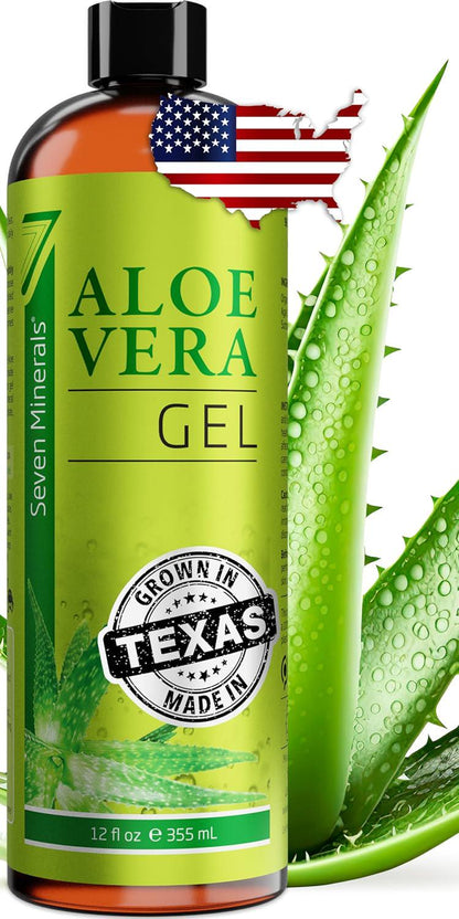 Seven Minerals Seven Minerals Organic Aloe Vera Gel From Freshly Cut 100% Pure Aloe - Big 12oz - HighestQuality, Texas Grown, Vegan, Unscented - For Face, Skin, Hair, Sunburn Relief