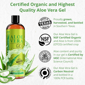 Seven Minerals Seven Minerals Organic Aloe Vera Gel From Freshly Cut 100% Pure Aloe - Big 12oz - HighestQuality, Texas Grown, Vegan, Unscented - For Face, Skin, Hair, Sunburn Relief