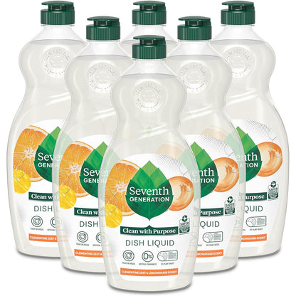 Seventh Generation Dish Liquid Soap, Clementine Zest & Lemongrass, Pack of 6, 19oz Bottles