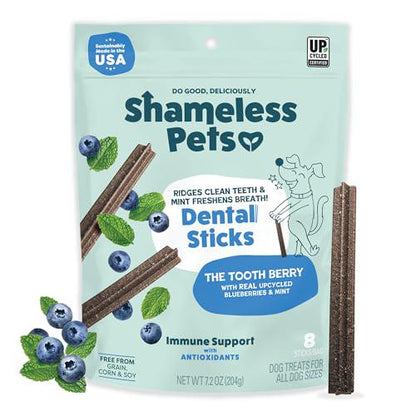 Shameless Pets Toothberry Dental Chews for Dogs Grain Free Treats for Tartar Removal and Fresh Breath
