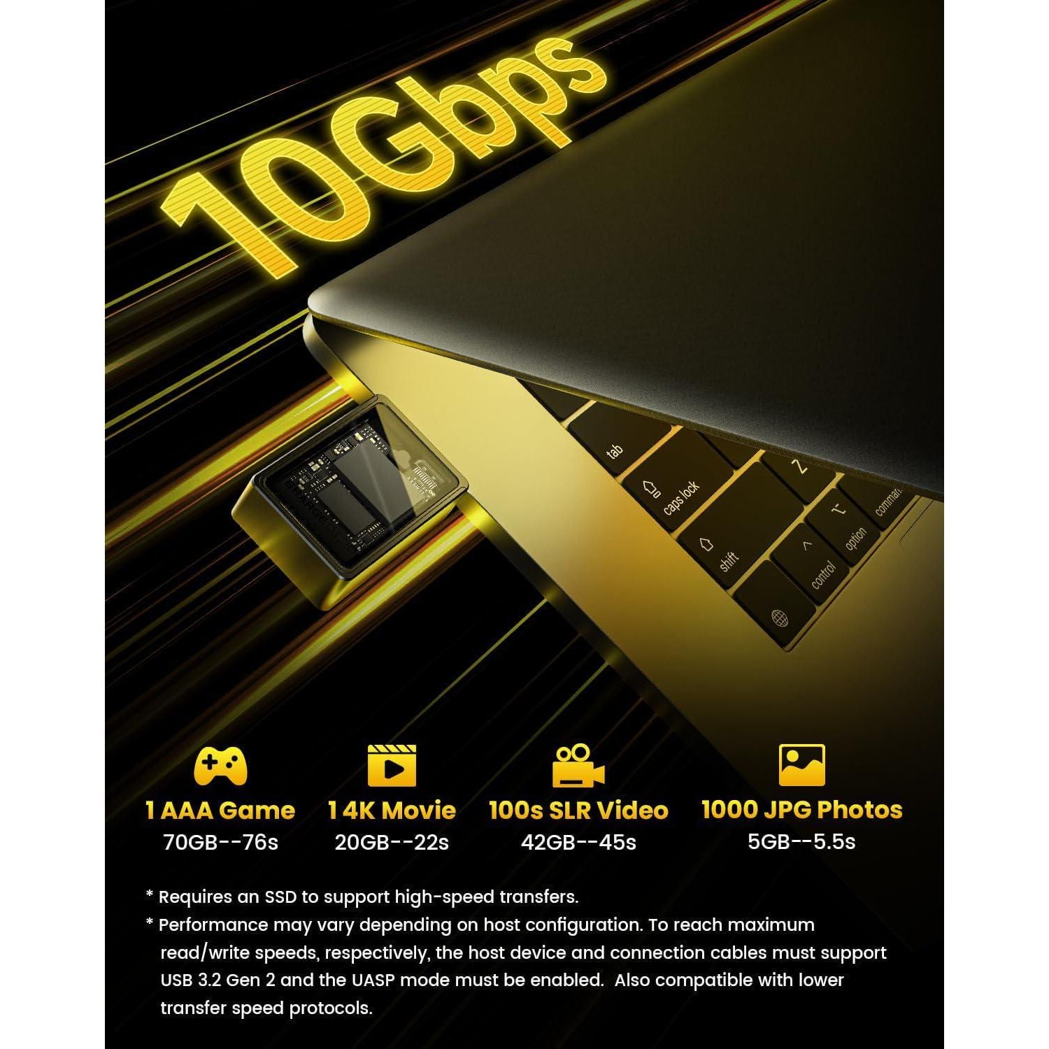 Sharge Disk M.2 NVMe SSD Enclosure With Active Cooling System, 10Gbps USB C 3.2 Gen2, Enclosure NVMe Reader Supports M Keys And Size 2230 SSDs, Yellow,