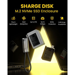 Sharge Disk M.2 NVMe SSD Enclosure With Active Cooling System, 10Gbps USB C 3.2 Gen2, Enclosure NVMe Reader Supports M Keys And Size 2230 SSDs, Gray,