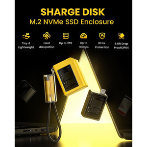 Sharge Disk M.2 NVMe SSD Enclosure With Active Cooling System, 10Gbps USB C 3.2 Gen2, Enclosure NVMe Reader Supports M Keys And Size 2230 SSDs, Yellow,