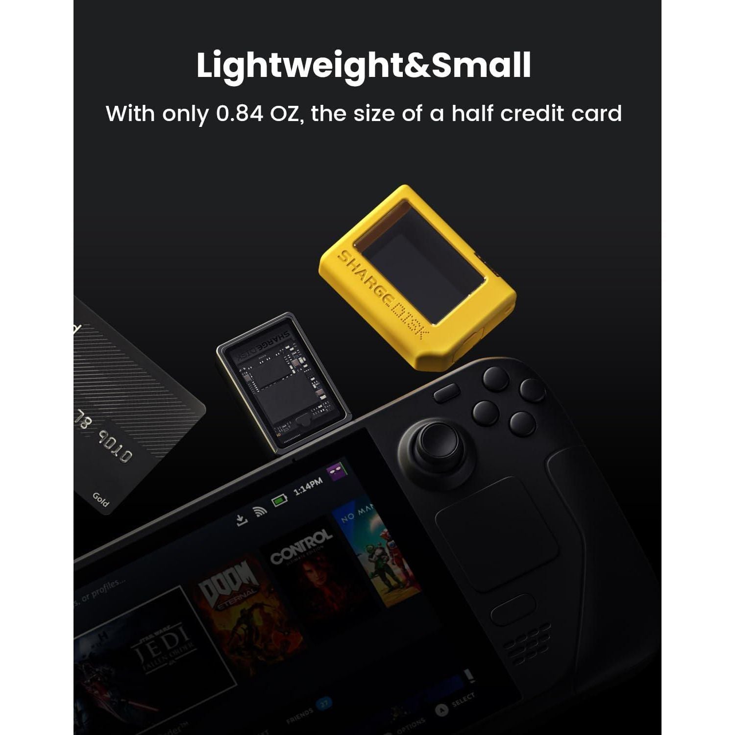 Sharge Disk M.2 NVMe SSD Enclosure With Active Cooling System, 10Gbps USB C 3.2 Gen2, Enclosure NVMe Reader Supports M Keys And Size 2230 SSDs, Yellow,