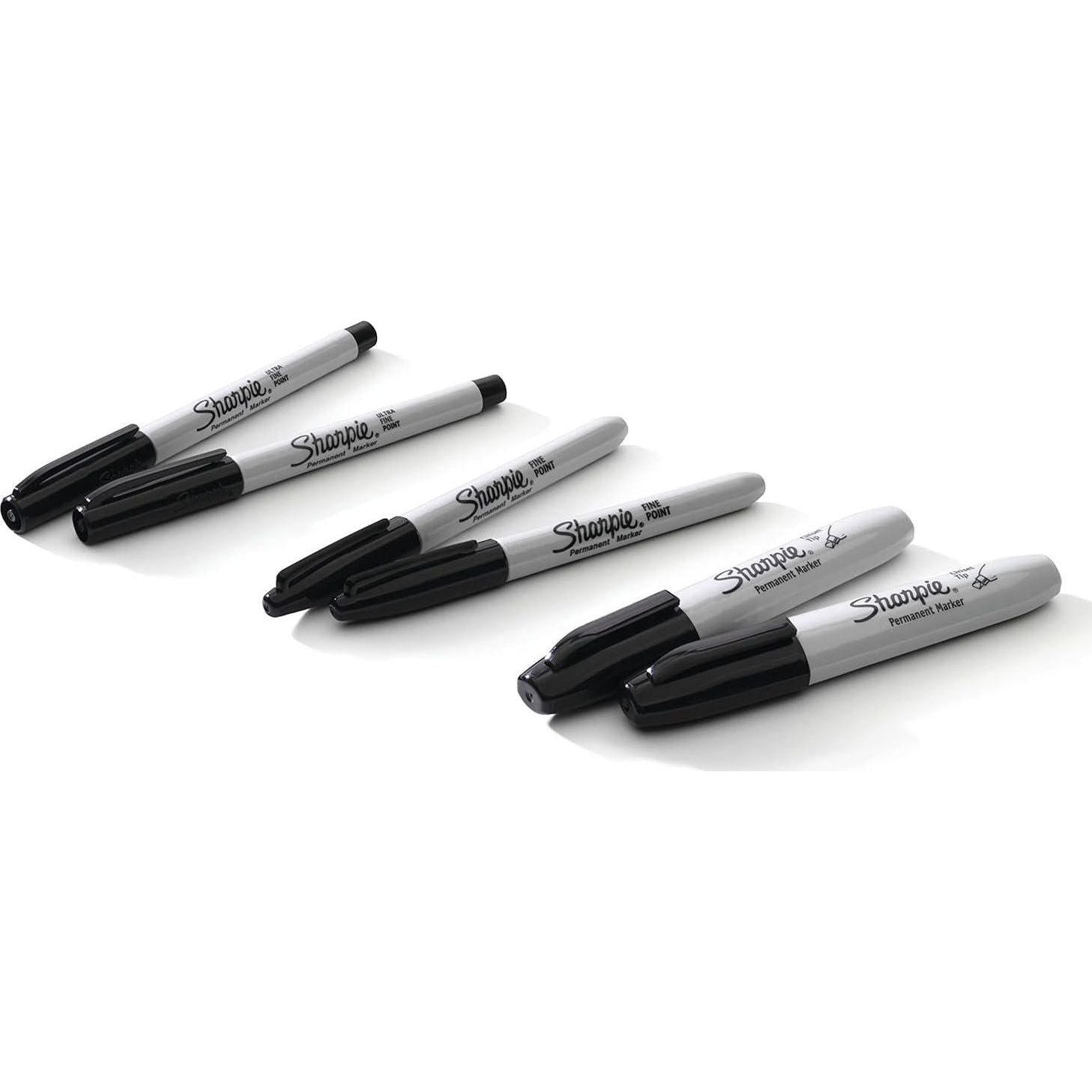 Sharpie Permanent Markers Variety Pack, Featuring Ultra-Fine, Chisel Tip, And Fine Tip Marker Set, Writing And Poster Markers, Black, 6 Count,