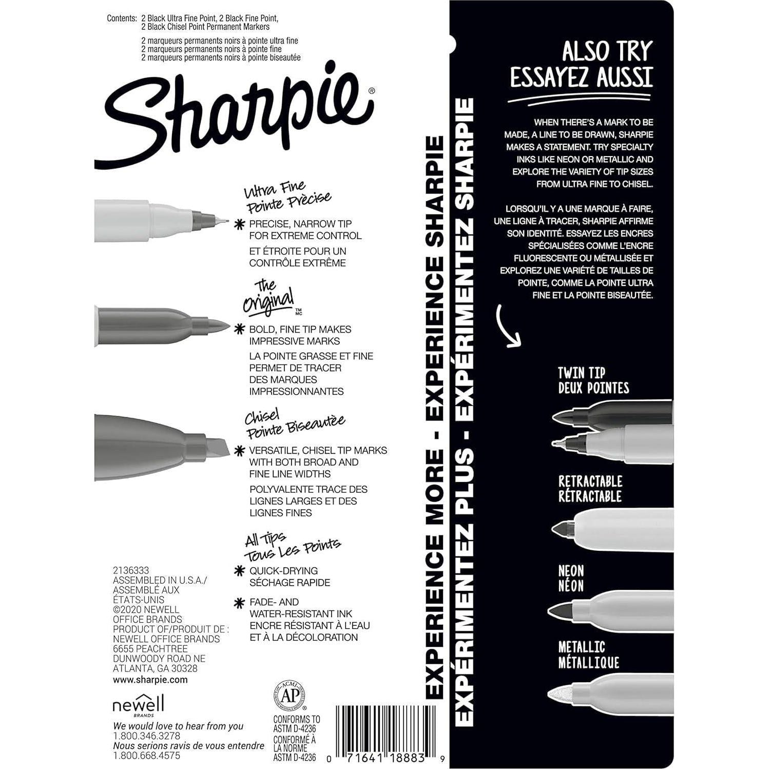 Sharpie Permanent Markers Variety Pack, Featuring Ultra-Fine, Chisel Tip, And Fine Tip Marker Set, Writing And Poster Markers, Black, 6 Count,
