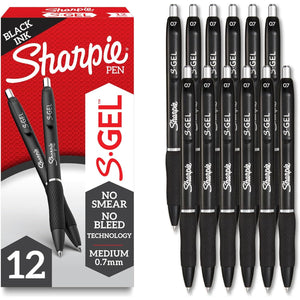 Sharpie S-Gel, Gel Pens, Drawing Pens, Gel Ink Pens For Journaling, Writing Pens, Coloring Pens, Medium Point Pens (0.7Mm), Black Barrel, Black Gel Ink, 12 Count,