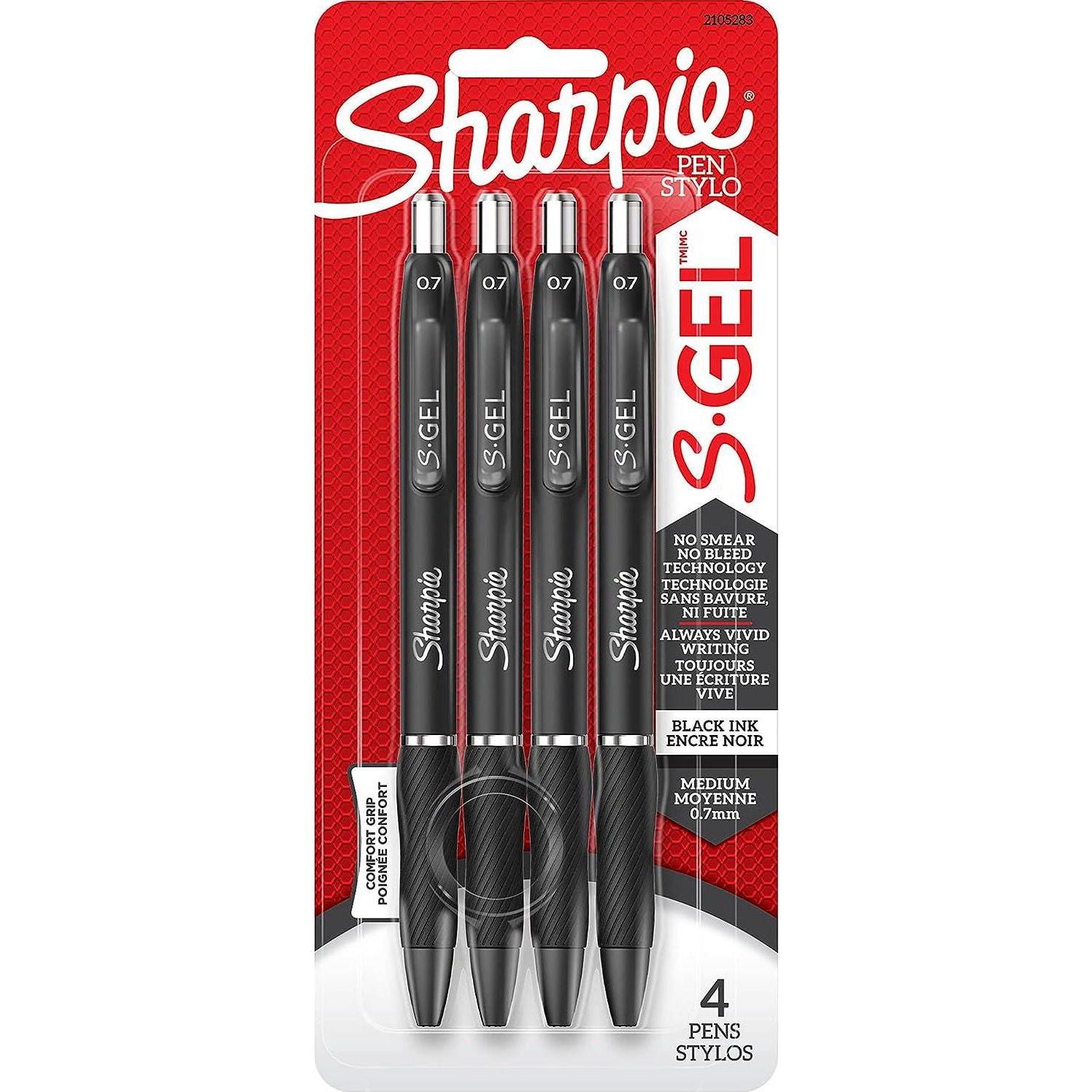 Sharpie S-Gel, Gel Pens, Drawing Pens, Gel Ink Pens For Journaling, Writing Pens, Coloring Pens, Medium Point Pens (0.7Mm), Black Ink Gel Pen, 4 Count,