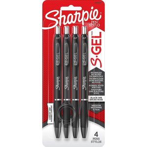 Sharpie S-Gel, Gel Pens, Drawing Pens, Gel Ink Pens For Journaling, Writing Pens, Coloring Pens, Medium Point Pens (0.7Mm), Black Ink Gel Pen, 4 Count,