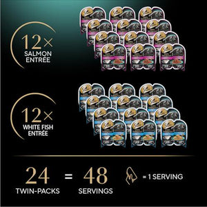 Sheba Wet Cat Food Twin Pack Trays Salmon & White Fish in Gravy 2.6 oz 24 Servings