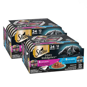 Sheba Wet Cat Food Twin Pack Trays Salmon & White Fish in Gravy 2.6 oz 24 Servings