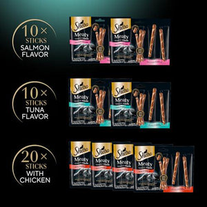 Sheba Meaty Tender Sticks, 40 Ct, 0.14?oz each, Soft Cat Treats with Chicken, Tuna & Salmon Flavors