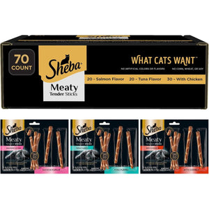 Sheba Meaty Tender Sticks Cat Treats with Chicken Tuna and Salmon Flavors 70 Count