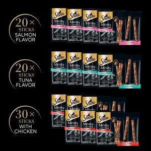 Sheba Meaty Tender Sticks Cat Treats with Chicken Tuna and Salmon Flavors 70 Count