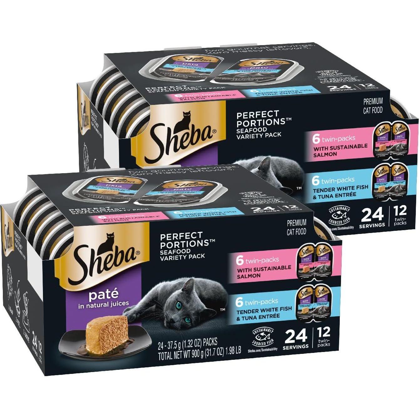 Sheba Perfect Portions Pate Wet Cat Food Salmon Whitefish Tuna 24 Servings 2.6 oz Twin Pack 2 Count