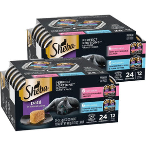 Sheba Perfect Portions Pate Wet Cat Food Salmon Whitefish Tuna 24 Servings 2.6 oz Twin Pack 2 Count