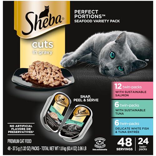 Sheba Perfect Portions Wet Cat Food Cuts in Gravy 2.6 oz Trays Pack of 24 48 Servings Salmon Tuna Whitefish