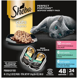 Sheba Perfect Portions Wet Cat Food Cuts in Gravy 2.6 oz Trays Pack of 24 48 Servings Salmon Tuna Whitefish