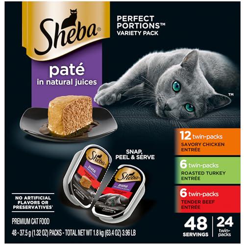 Sheba Perfect Portions Pâté Wet Cat Food, 2.6 oz x 24 Trays, 48 Servings, Chicken, Turkey & Beef Entrees