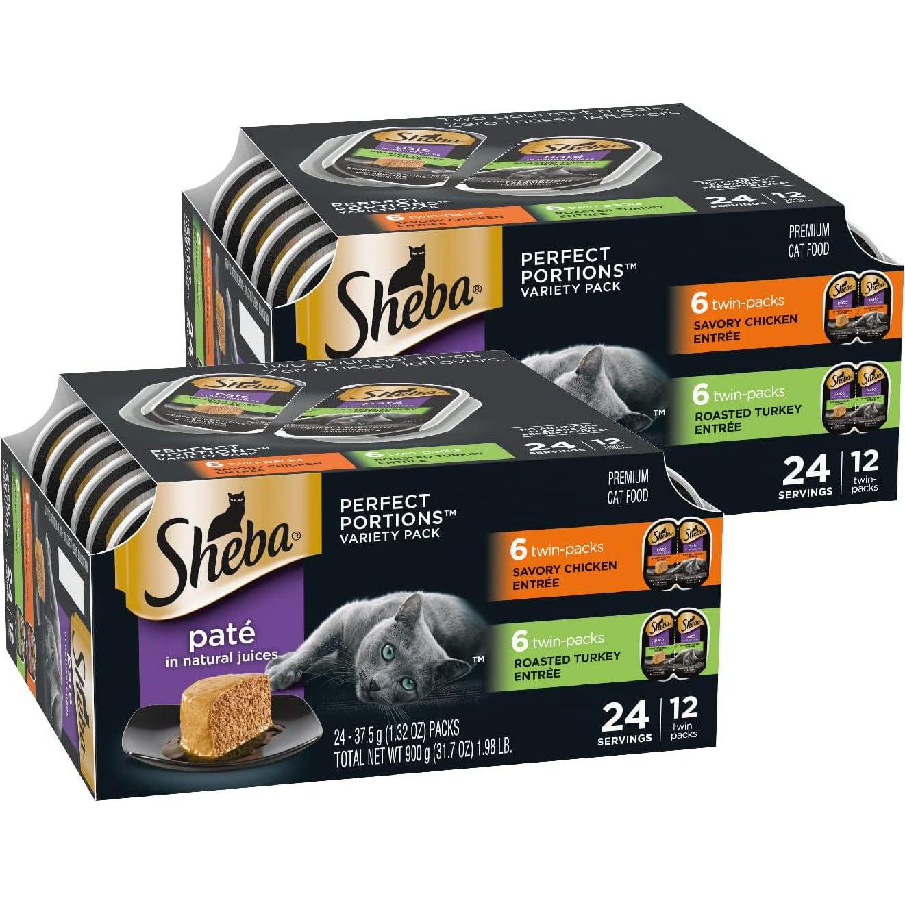 Sheba Perfect Portions Pate Cat Food Chicken and Turkey Variety 2.6 oz Twin Trays 24 Count Pack of 2