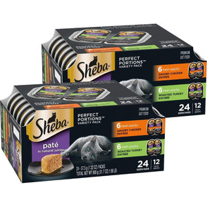 Sheba Perfect Portions Pate Cat Food Chicken and Turkey Variety 2.6 oz Twin Trays 24 Count Pack of 2