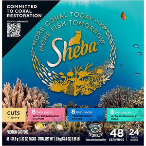 Sheba Perfect Portions Cat Food Cuts in Gravy Variety Pack Salmon Trout Tuna 2.6 oz Trays 24 Count