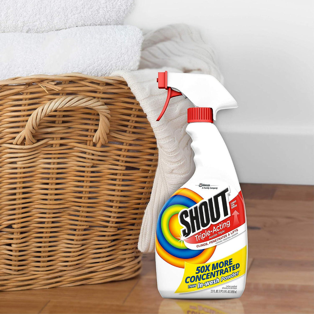 Shout Active Enzyme Laundry Stain Remover Spray, Triple-Acting Formula Clings, Penetrates, And Lifts 100+ Types Of Everyday Stains - Prewash Spray 22oz,