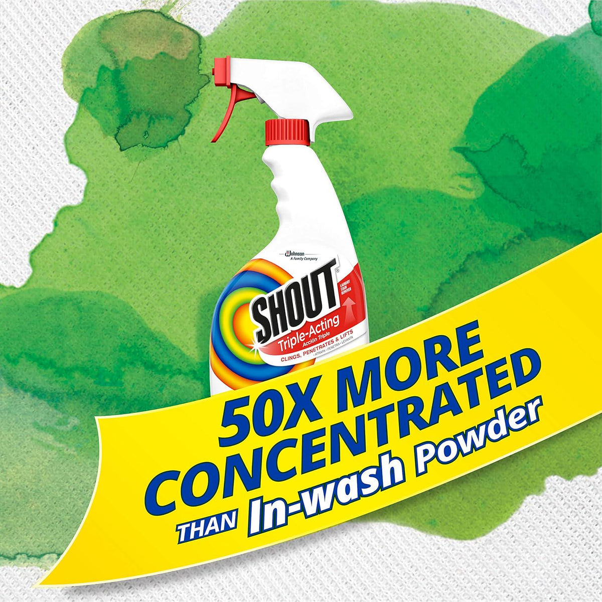 Shout Active Enzyme Laundry Stain Remover Spray, Triple-Acting Formula Clings, Penetrates, And Lifts 100+ Types Of Everyday Stains - Prewash Spray 22oz,