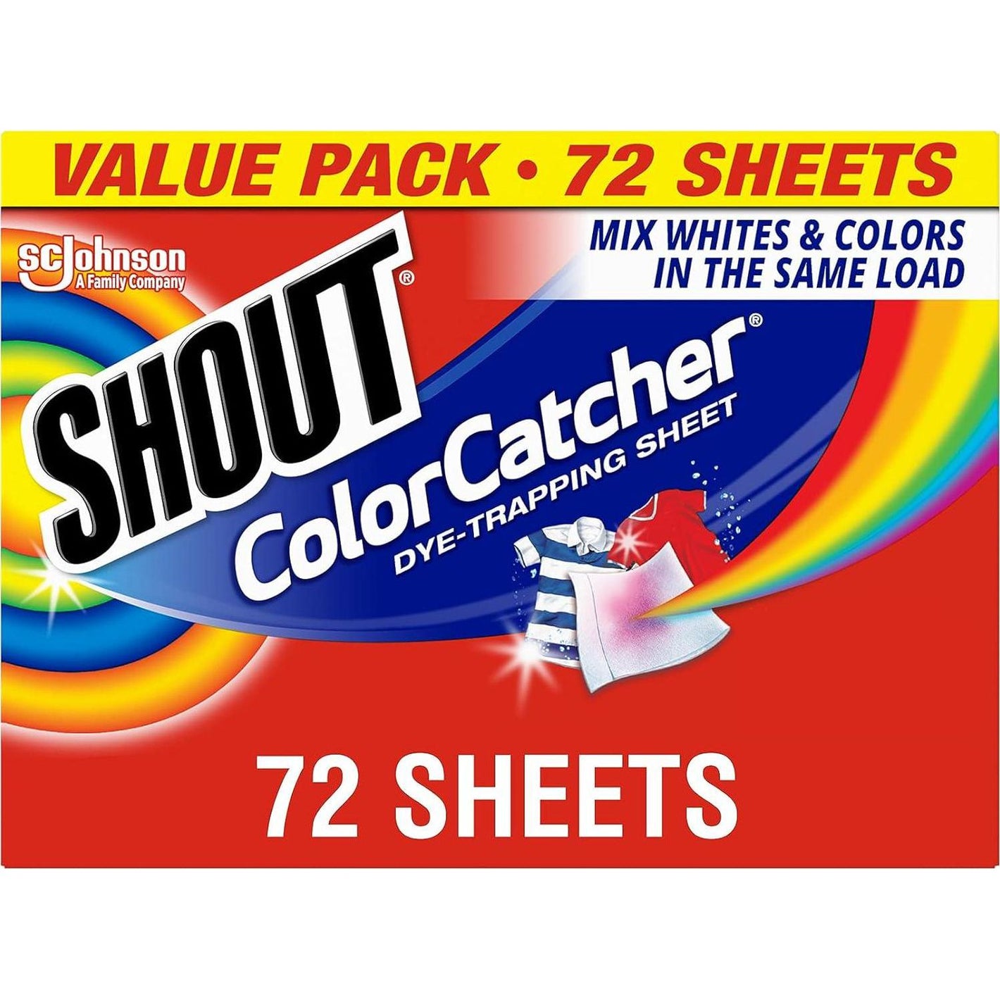 Shout Color Catchers for Laundry, Prevents Color Runs & Maintains Clothing, 72 Count