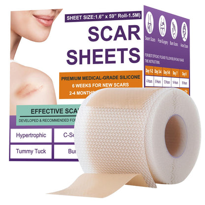 Psecici Silicone Scar Sheets,Silicone Scar Tape,Scar Tape For Surgical Scars,Silicone Scar Removal Strips For Surgical,C-Section,Tummy Tuck,Keloid Scars(1.6 X 59 Roll-1.5M) Keloid Bump Removal